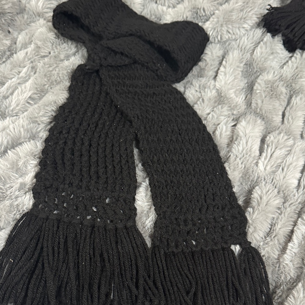 Black Knit Scarf with Fringe for kids handmade